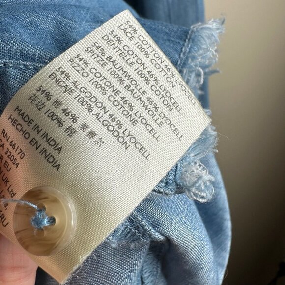 Pilcro Anthropologie Button Down Top Womens 18W Blue Denim Chambray Cottagecore - Picture 8 of 9